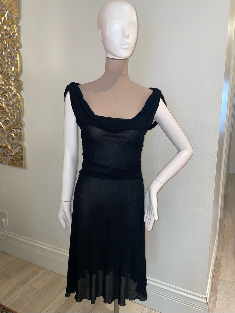 Dolce & Gabbana Black Draped Neck Midi Dress